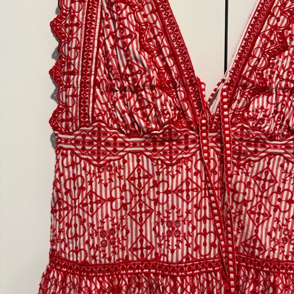 SIMKHAI Red Stripe Eyelet Gathered Mini Dress - Picture 4 of 5